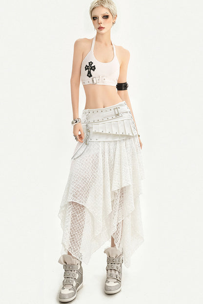 Layered-Look Lace Asymmetrical Skirt