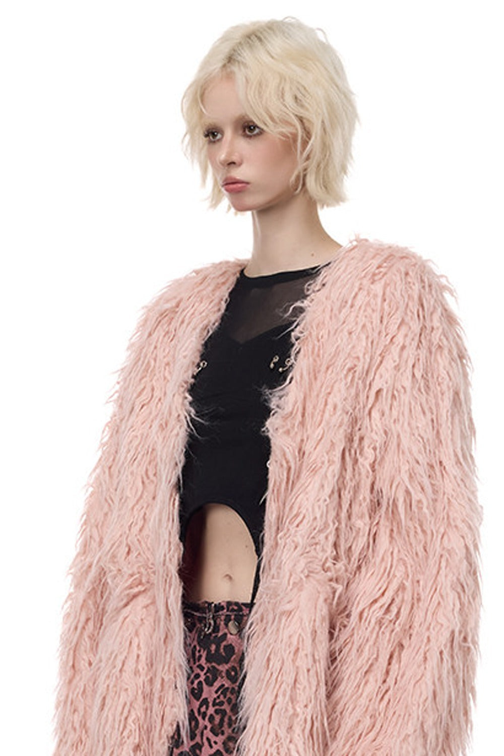 V-Neck Shaggy Contour Fur Jacket