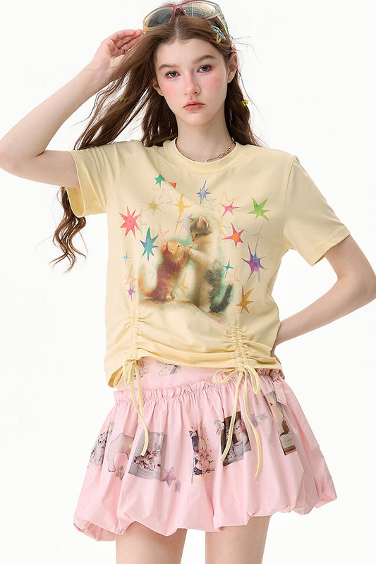 Cat Print Short-Sleeve T-Shirt