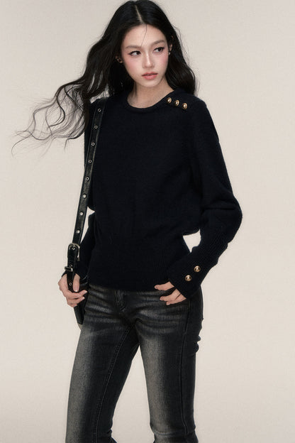 Black White Contrast Knit Top and Skirt Set-Up