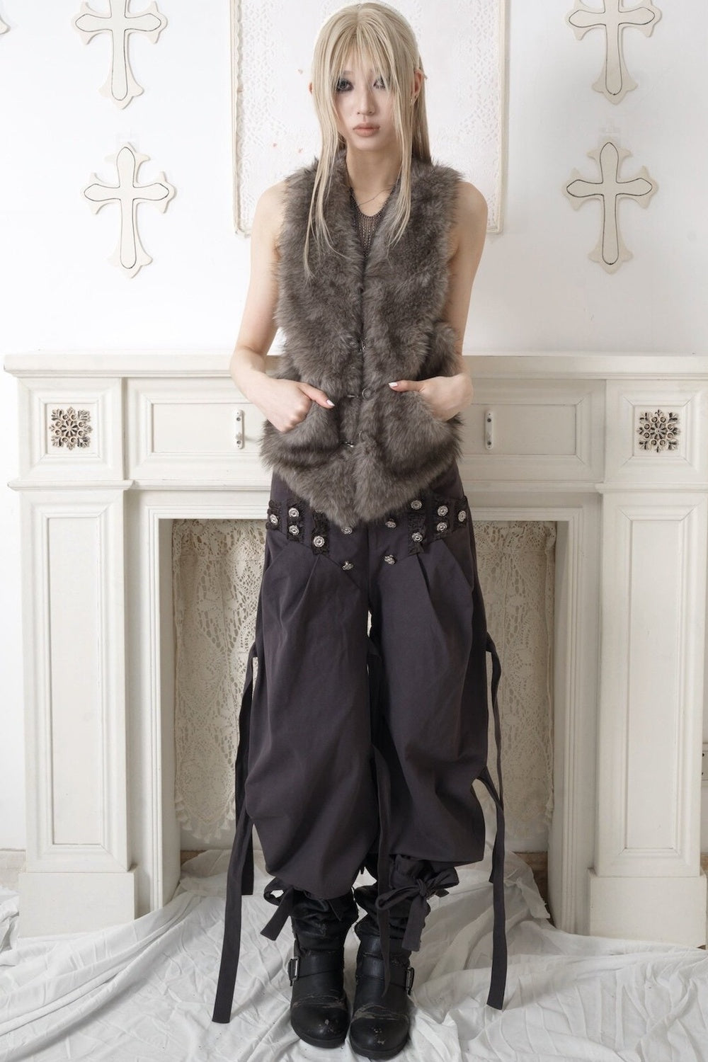 Adjustable Lace-Up Rivet Low-Waist Pants