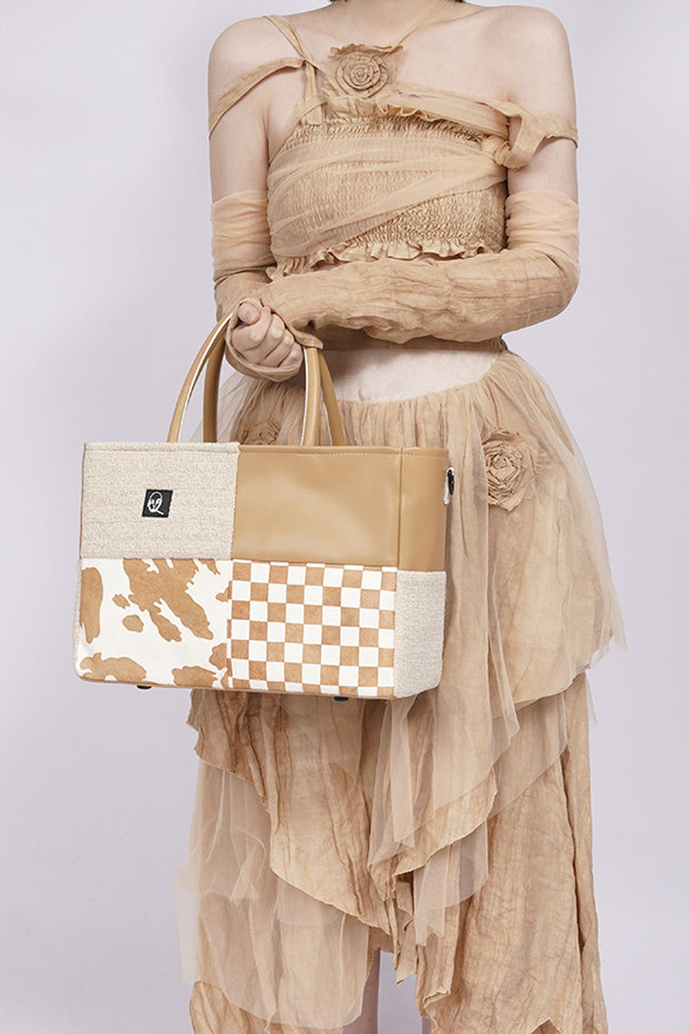 Y2K Leather Contrast Tote Bag