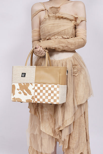 Y2K Leather Contrast Tote Bag