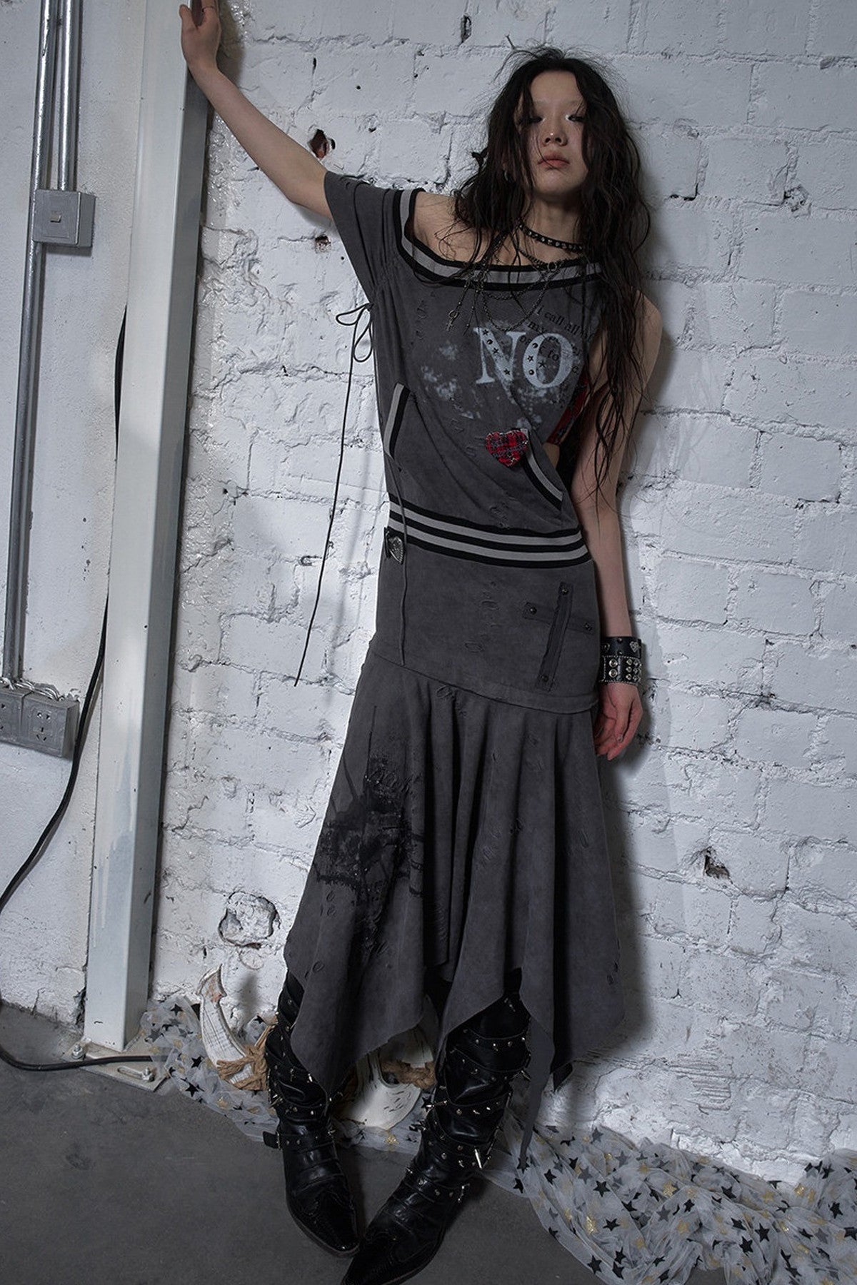 Distressed Punk Sleeveless Dress