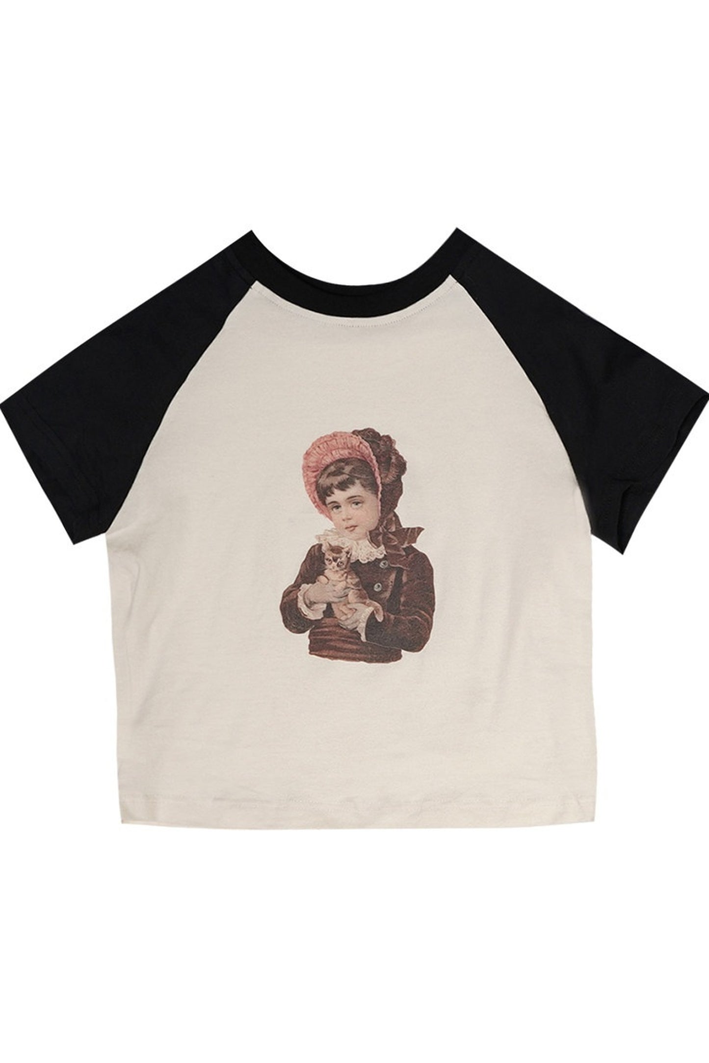 Bear Doll Print Patchwork T-shirt