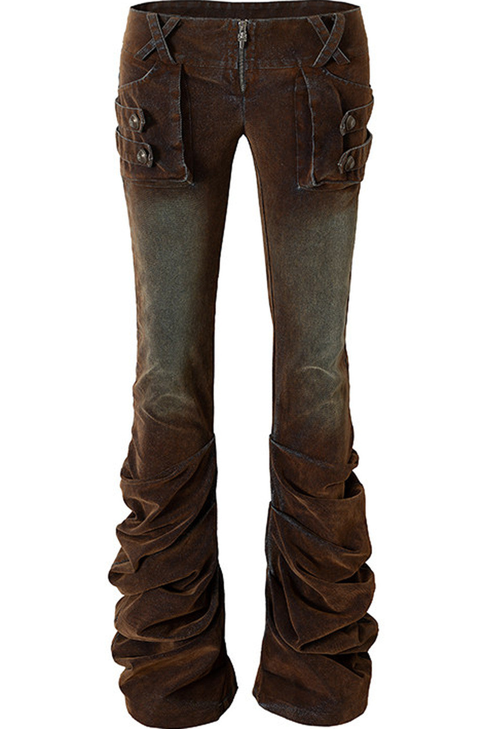 Punk Flocked Ruched Low-Waist Curved Leg Jeans