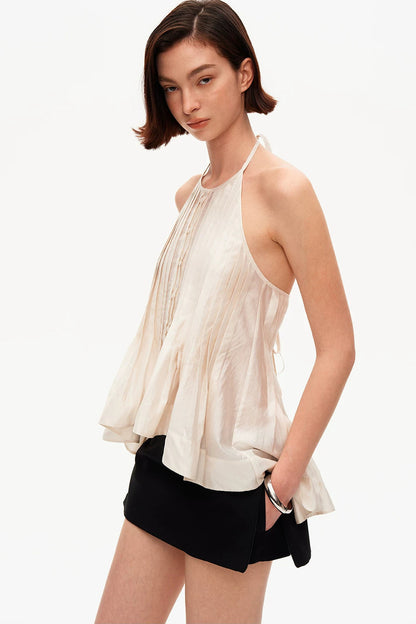 Acetate Tencel Pleated Halter Camisole