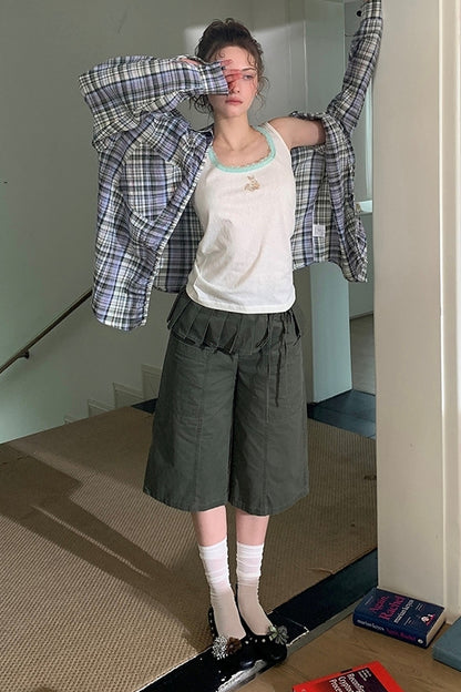 Pantaloni cropped a vita alta con orlo plissettato staccabile