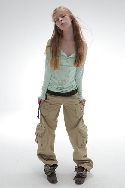 Washed Cotton Straight Cargo Pants