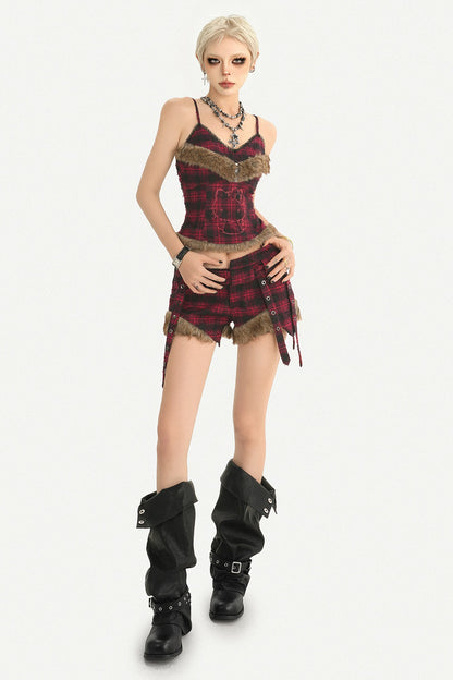 Red Black Plaid Low-Waist Shorts