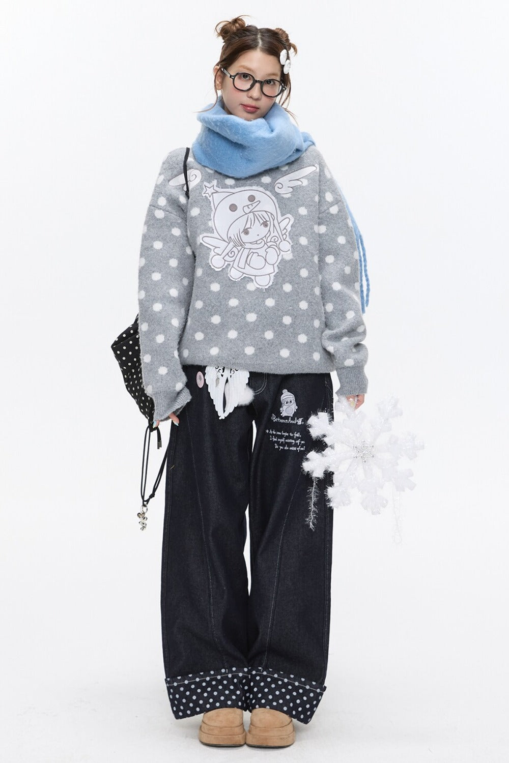 Embroidery Polka Dot Jeans