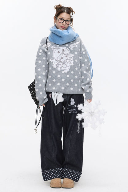 Embroidery Polka Dot Jeans