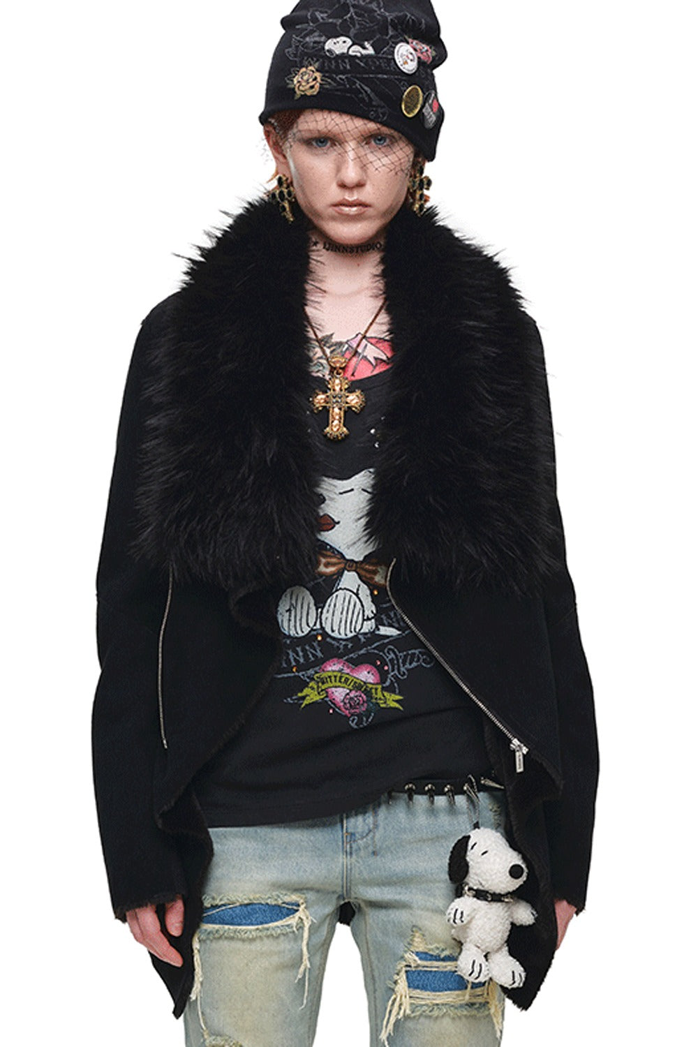 Suede Detachable Fur Collar Coat