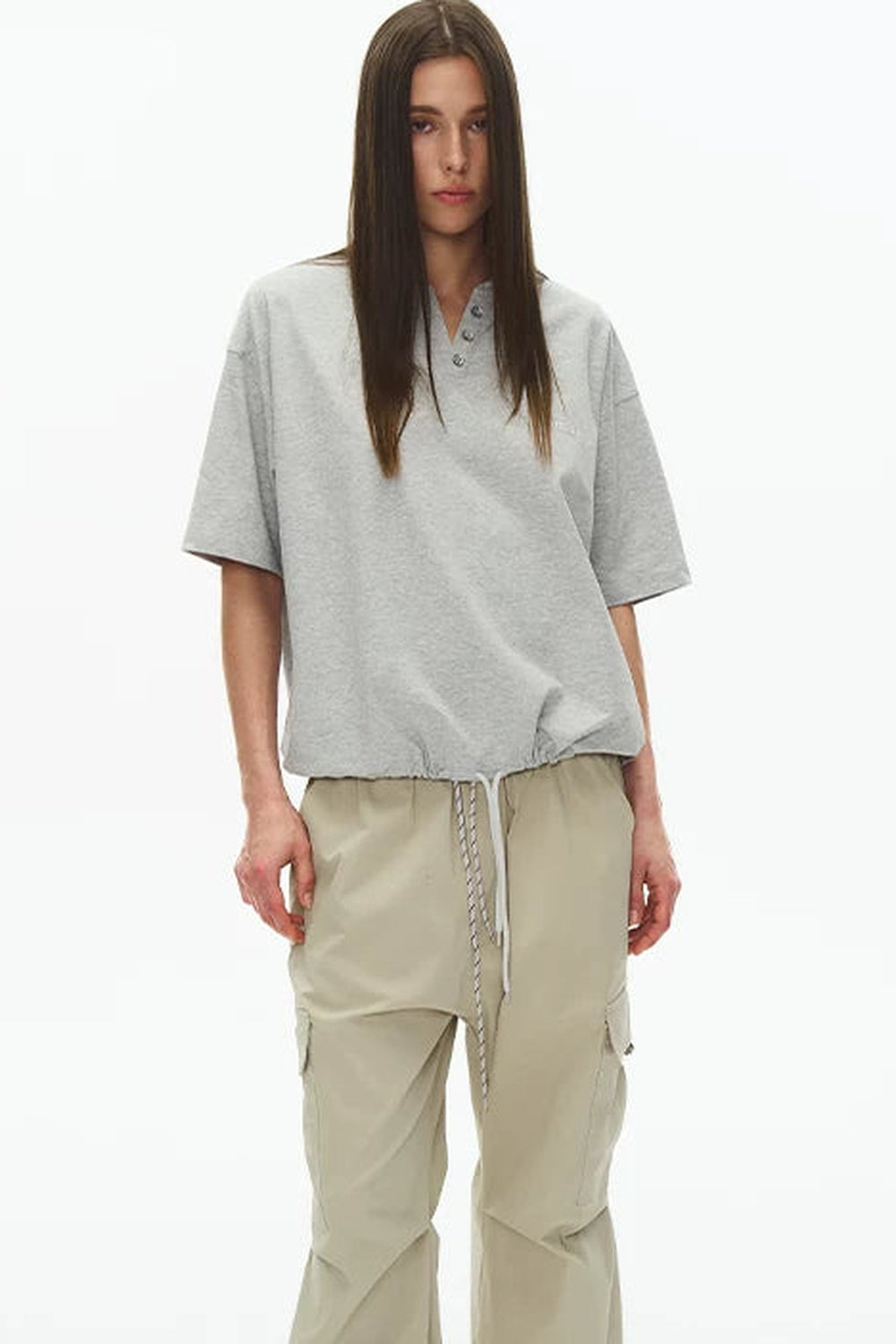 Ice-Feel Drawstring V-Neck T-Shirt