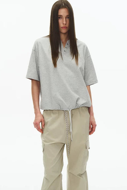 Ice-Feel Drawstring V-Neck T-Shirt