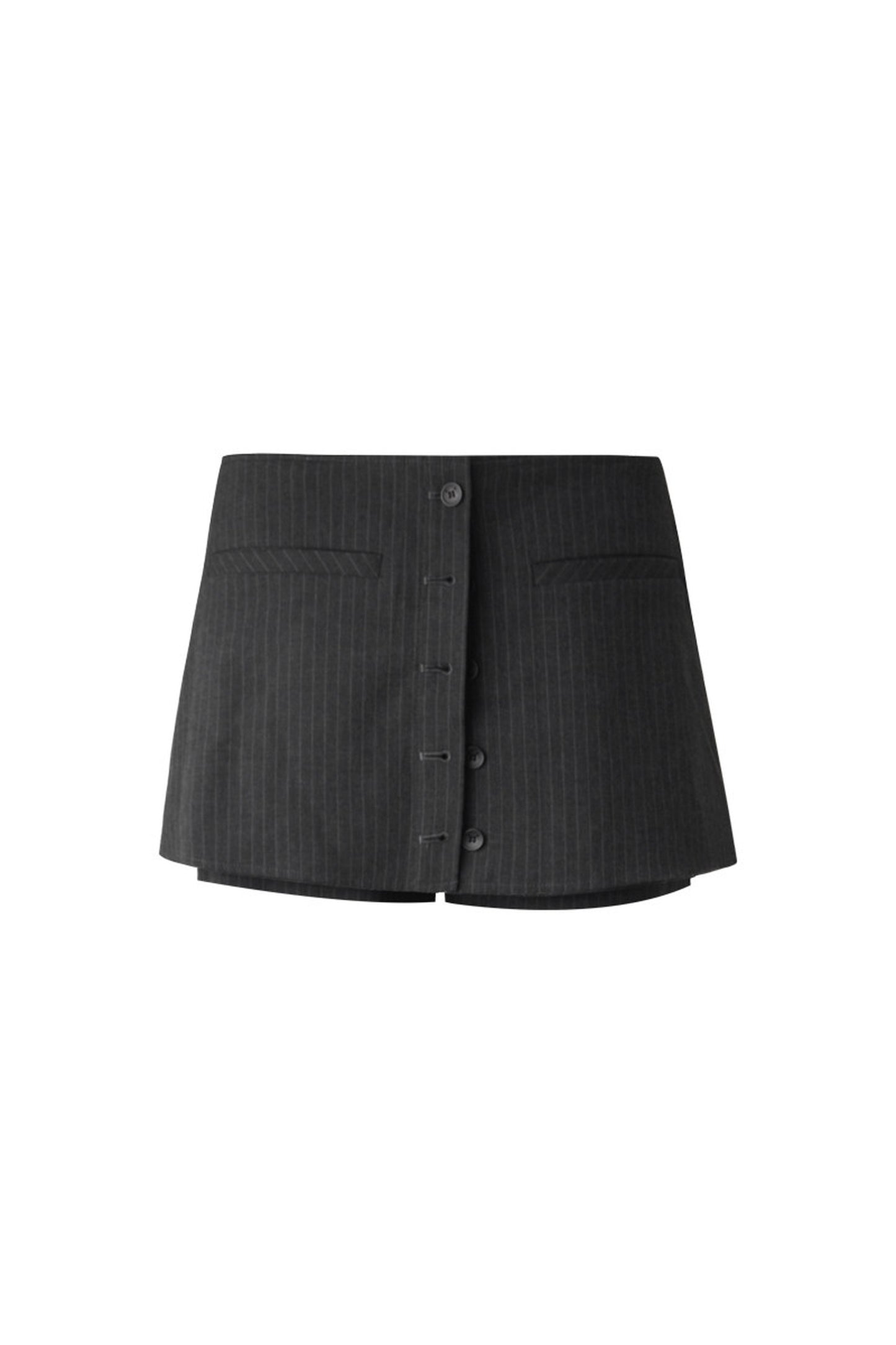 Gray White Striped Button Front Skirt