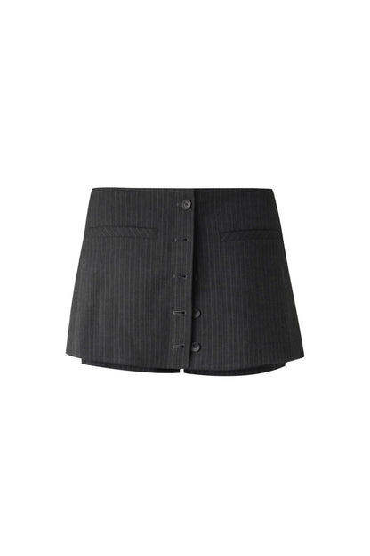 Gray White Striped Button Front Skirt