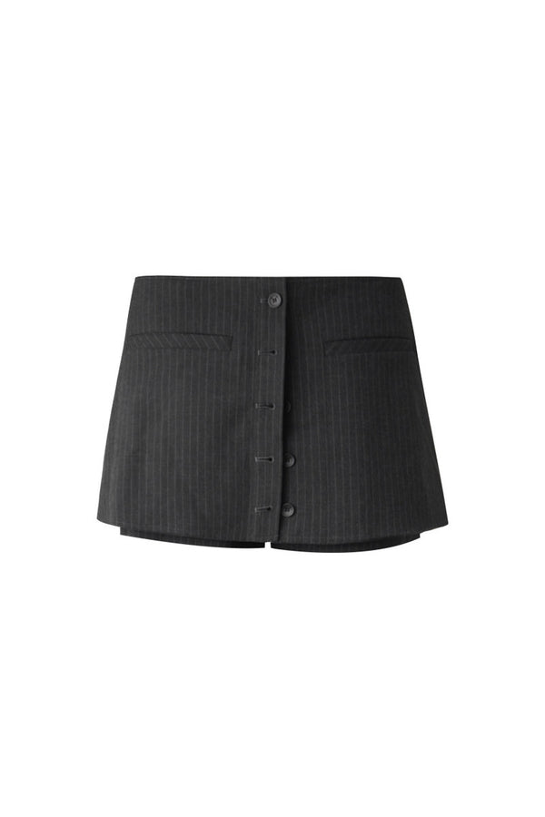 Gray White Striped Button Front Skirt