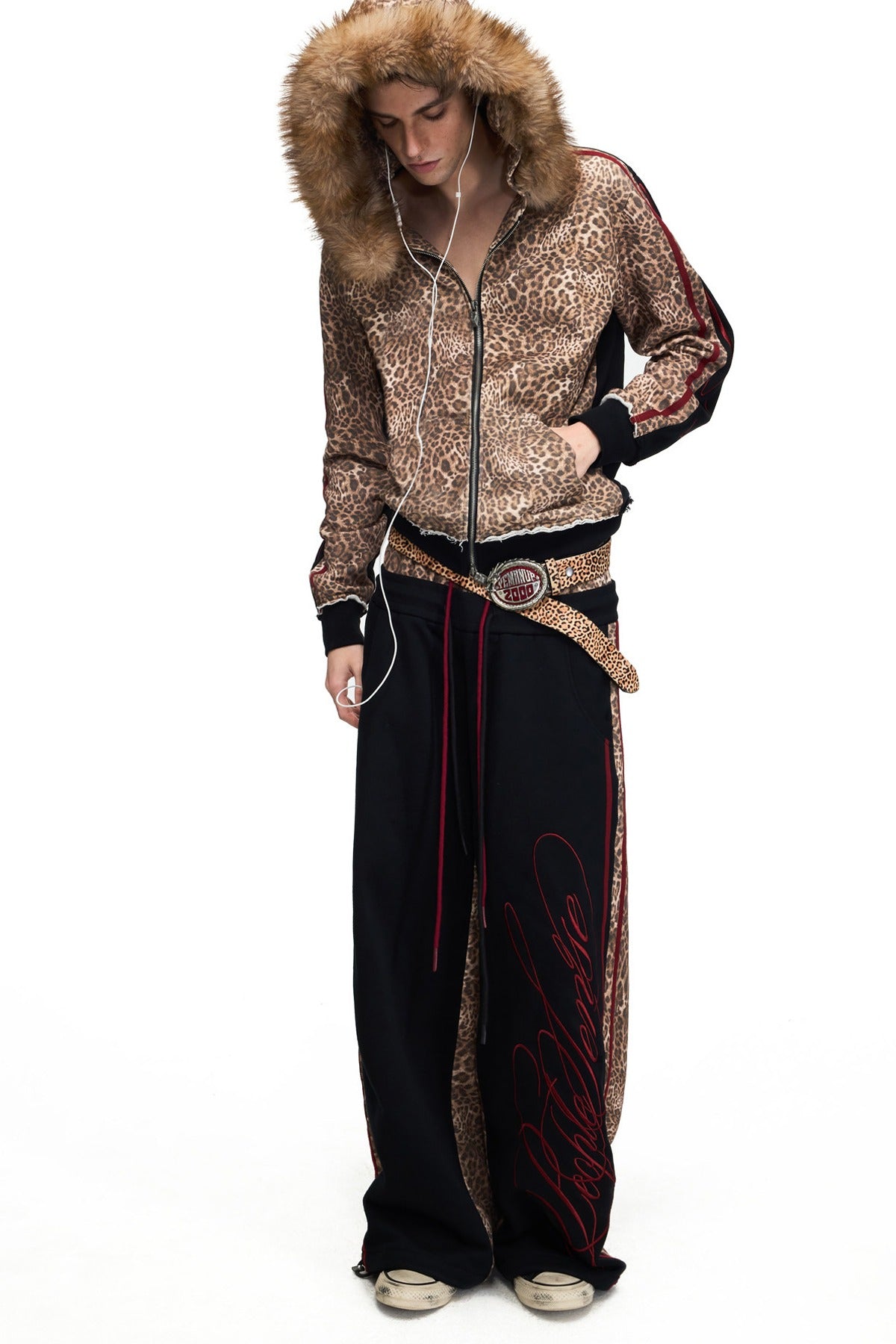 Leopard Print Double Waistband Sweatpants