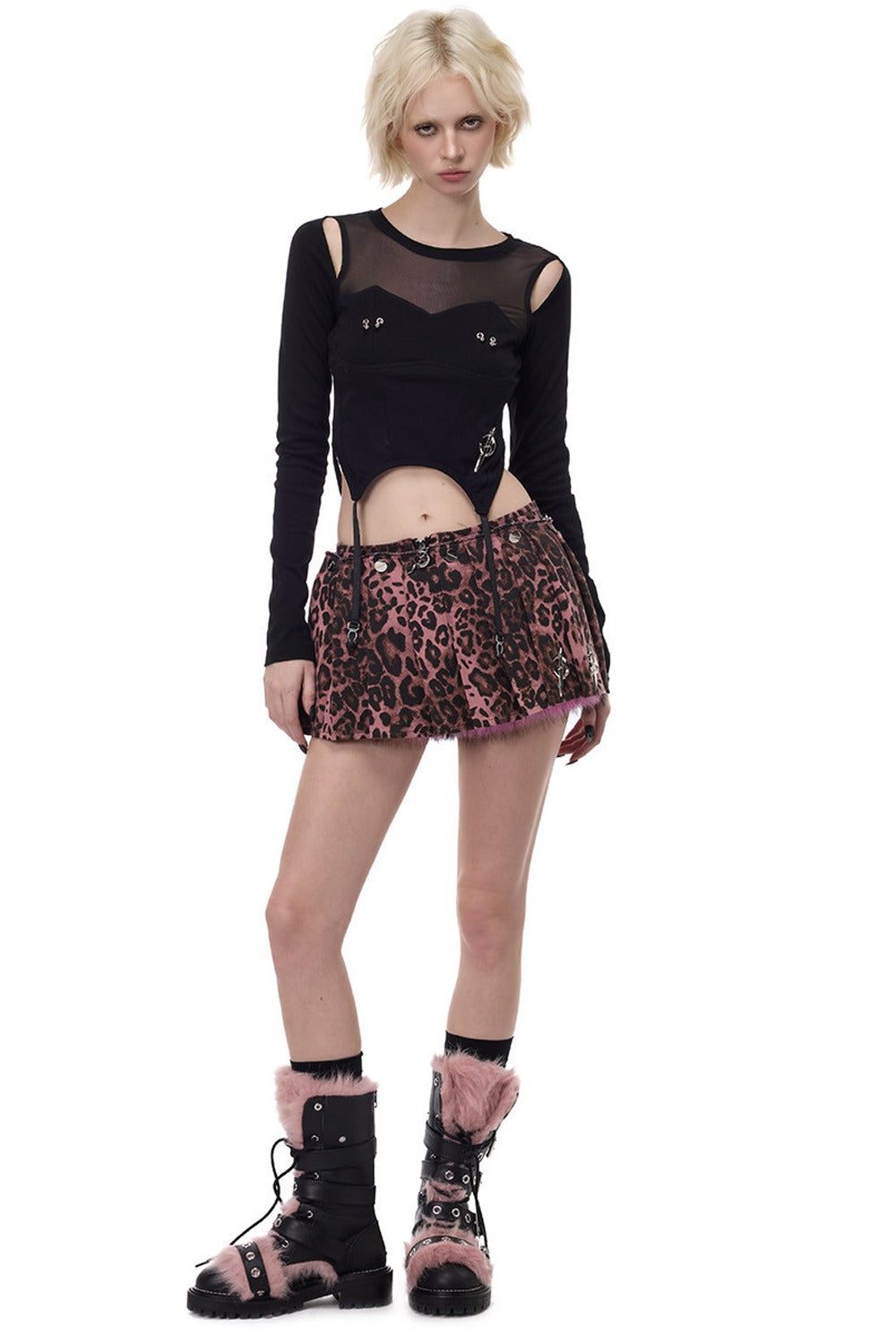 Pink Leopard Print Furry Skirt
