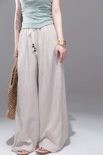Linen Striped Wide-Leg Pants