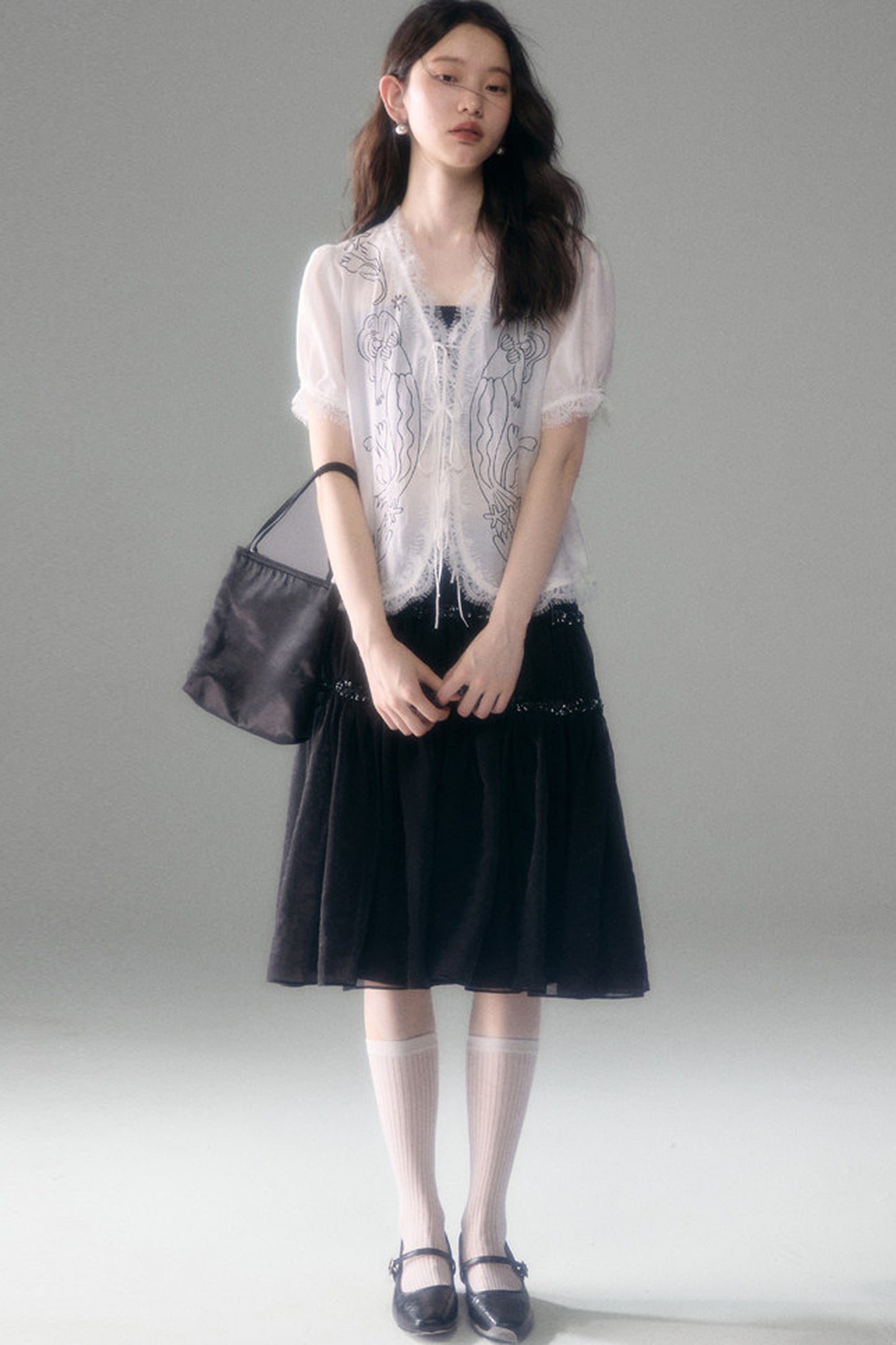 Mermaid Print Tencel Linen Short-Sleeve Shirt