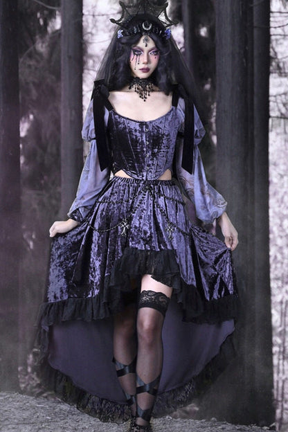 Gothic Velvet High-Low Lace Trim Skirt