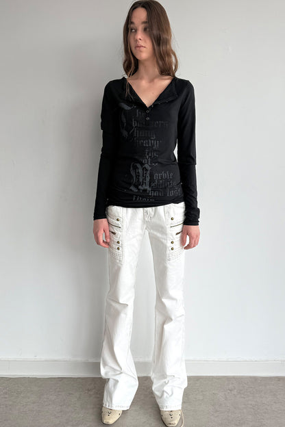 Flared Distressed Three-Dimensional Stitching Jeans