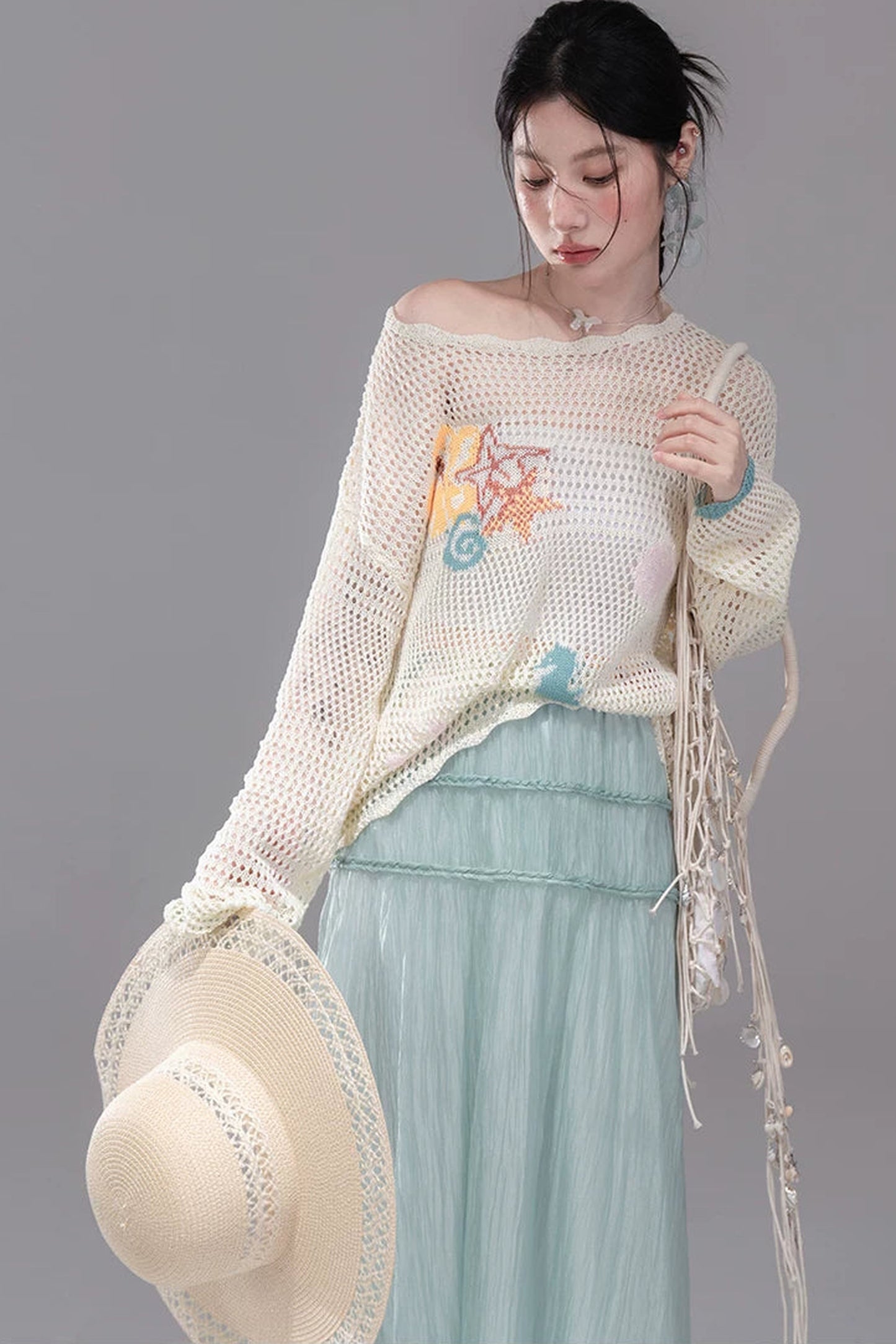 Color Clash Jacquard Knit Blouse