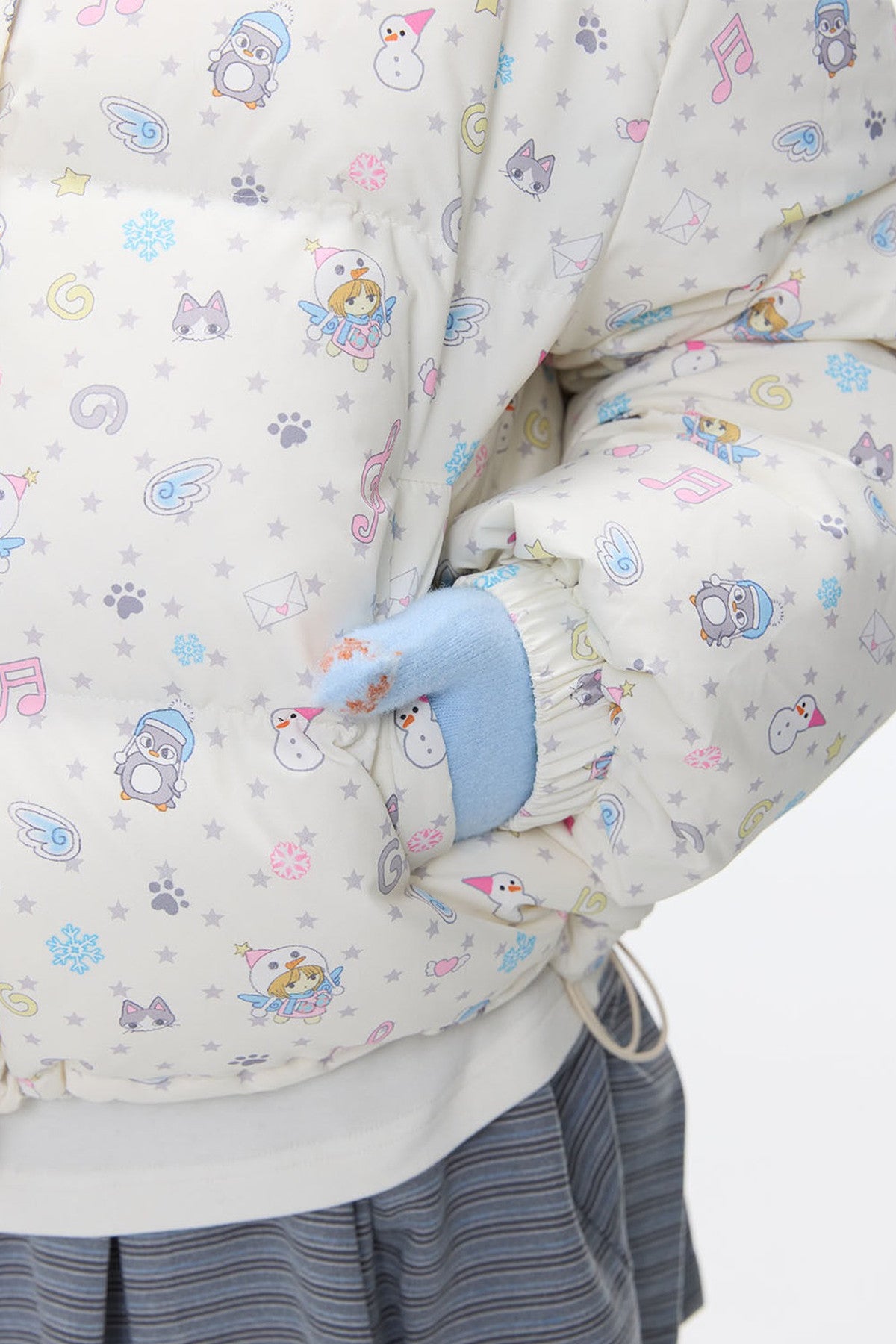 Beige Full Print Hooded Down Jacket