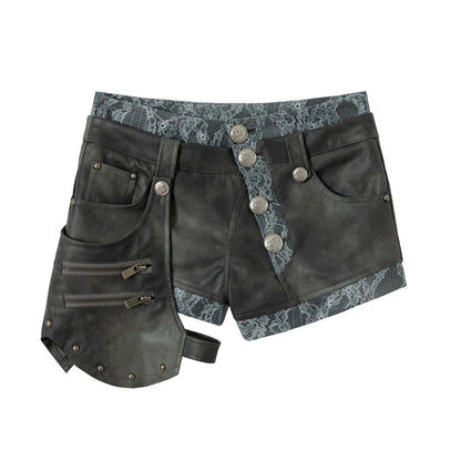 Asymmetrical Detachable Leather Shorts