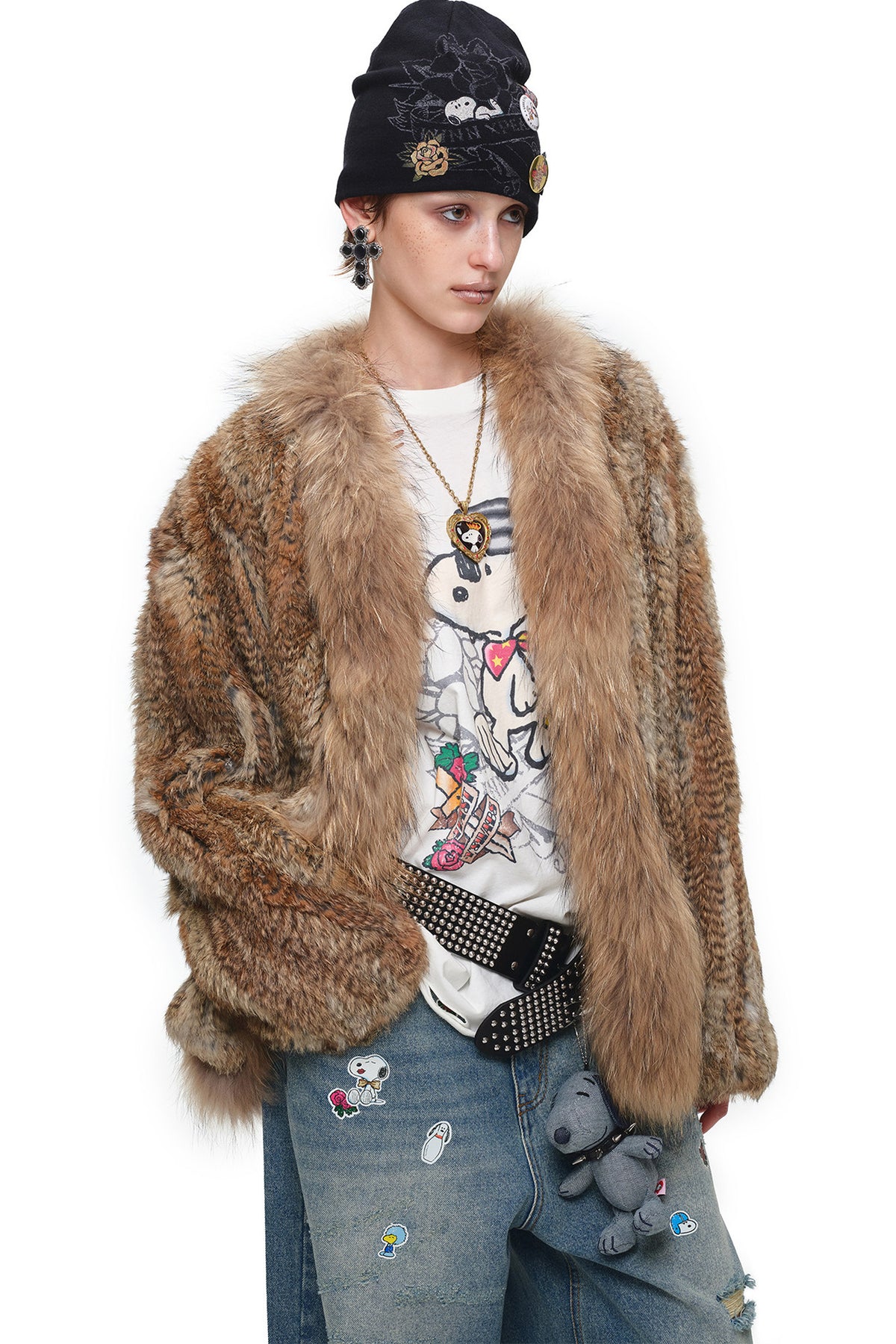 Natural Rabbit Fur Woven Coat