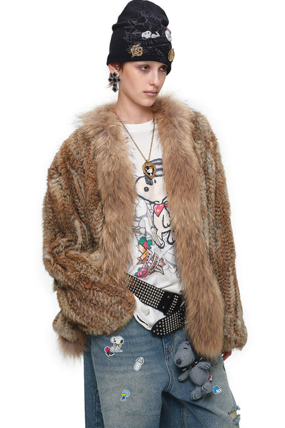 Natural Rabbit Fur Woven Coat