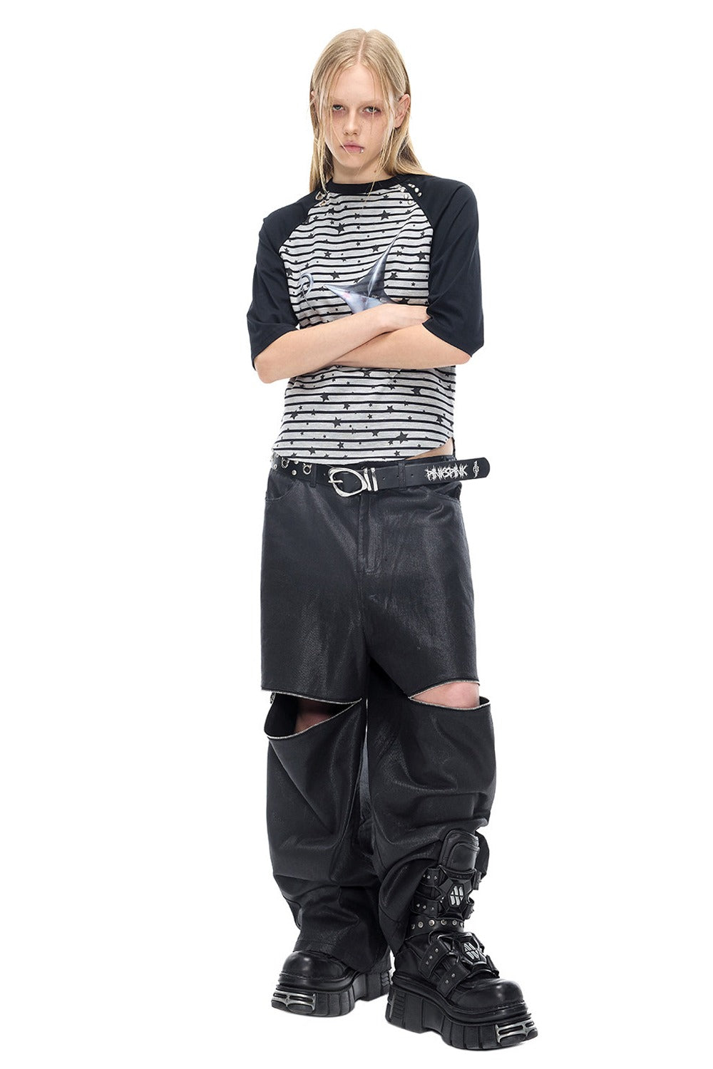 Electric Moon Rivet Striped Raglan T-shirt