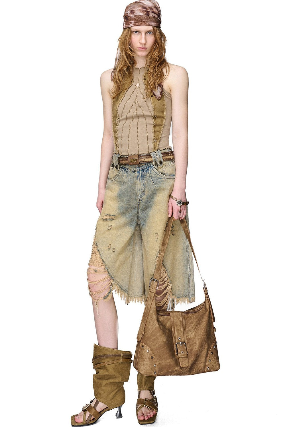 Washed Riveted Patchwork Vest