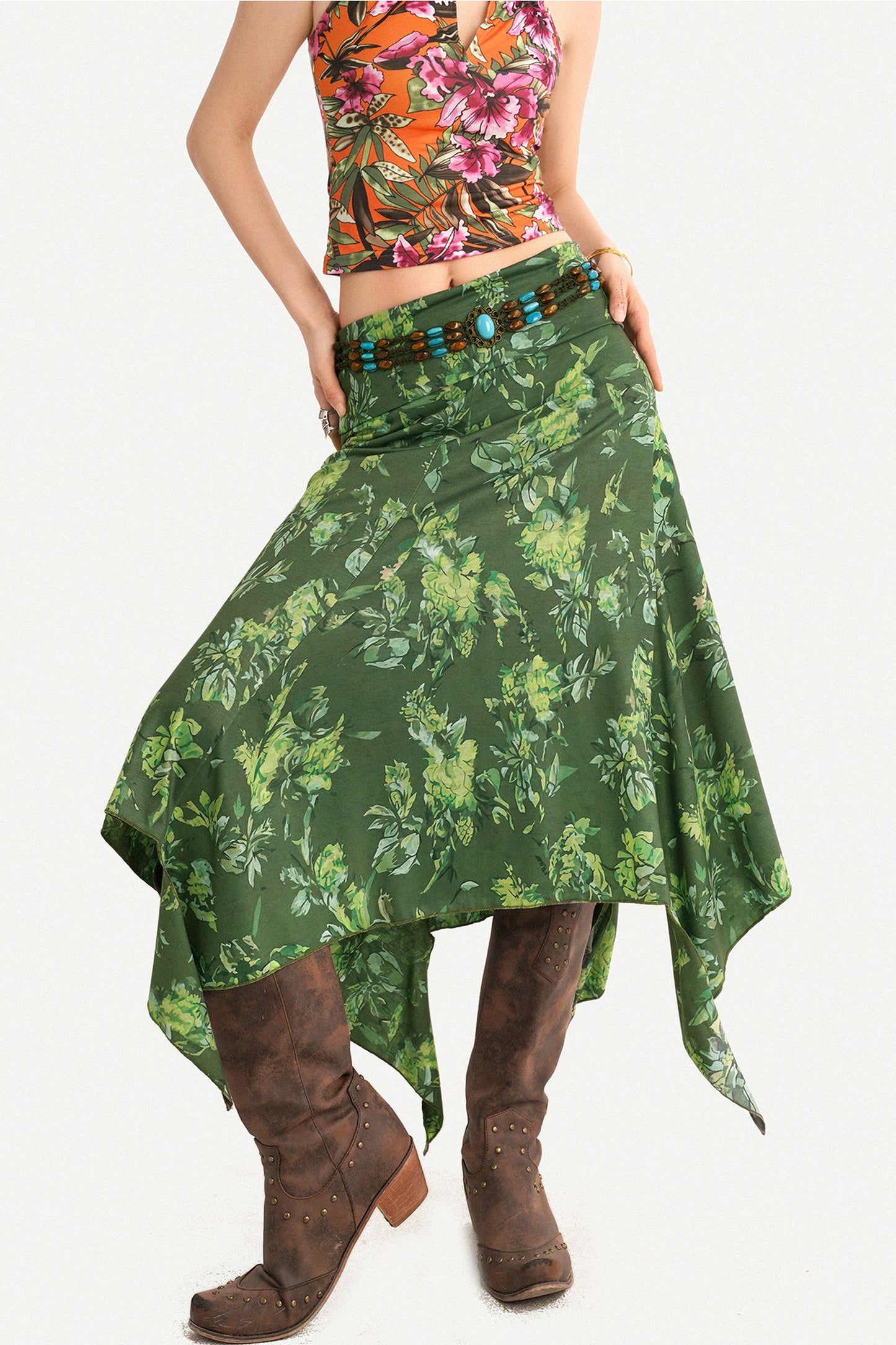 Retro Green Asymmetrical Skirt