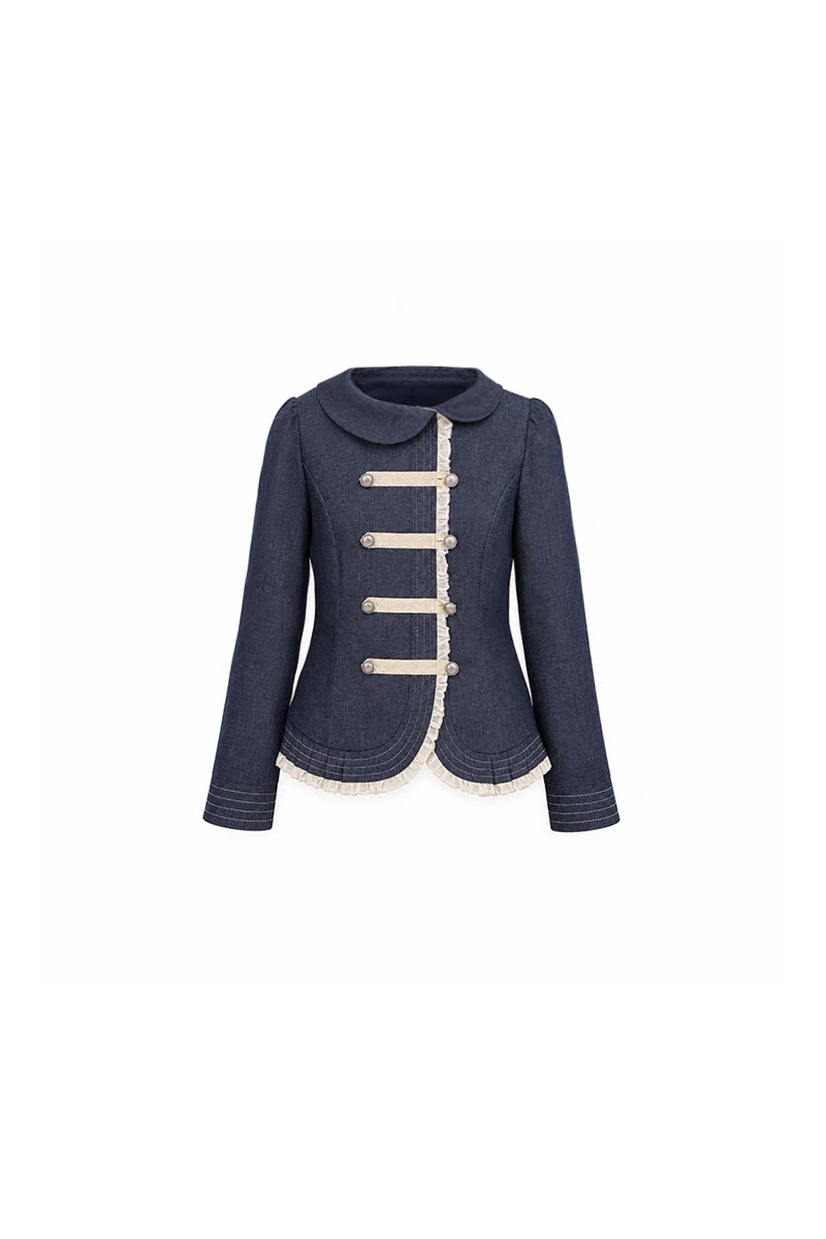 Collar Denim Lace Trim Jacket