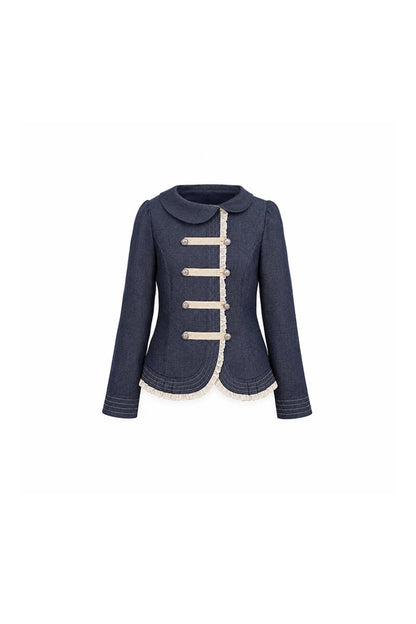 Collar Denim Lace Trim Jacket