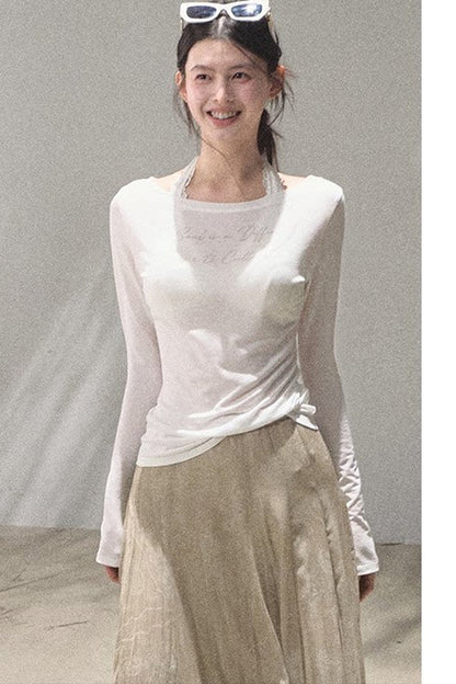 Printed Lyocell Linen Long Sleeve Top