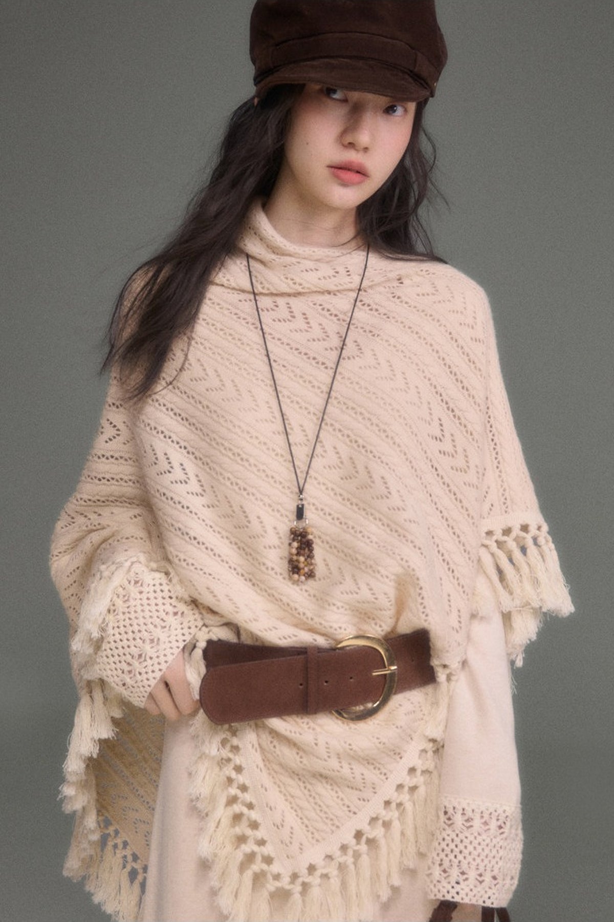 Tassel Knit Cape and Dress Set-Up