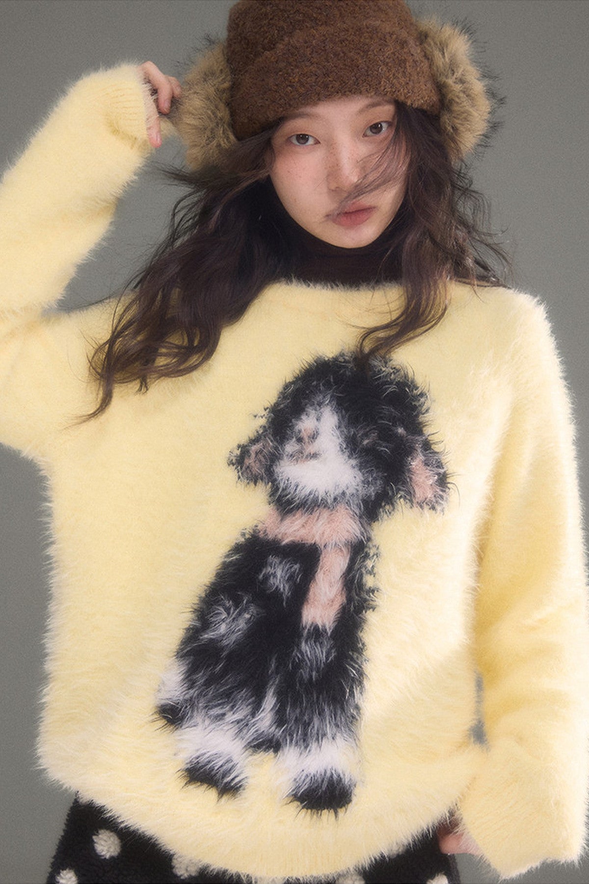 Eared Lamb Faux Mink Pullover Sweater