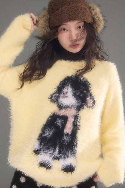 Eared Lamb Faux Mink Pullover Sweater