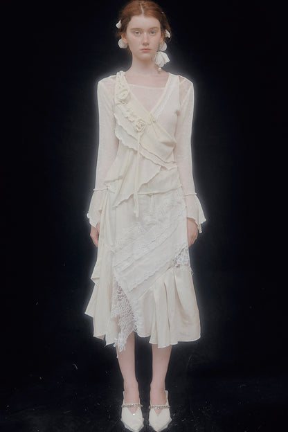 Mid-Length Lace Patchwork Skirt