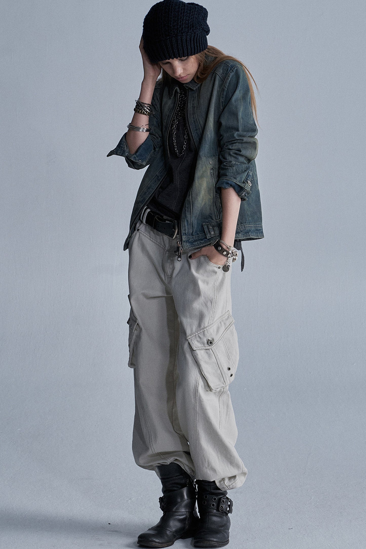 Tencel Cotton Color-Blocked Cargo Pants