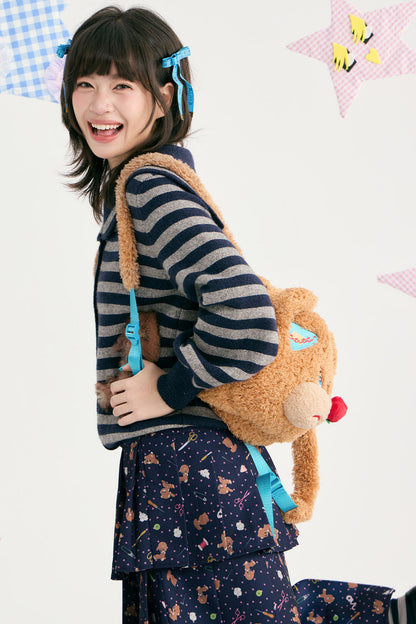Bear Sailor Collar Chunky Knit Sweater