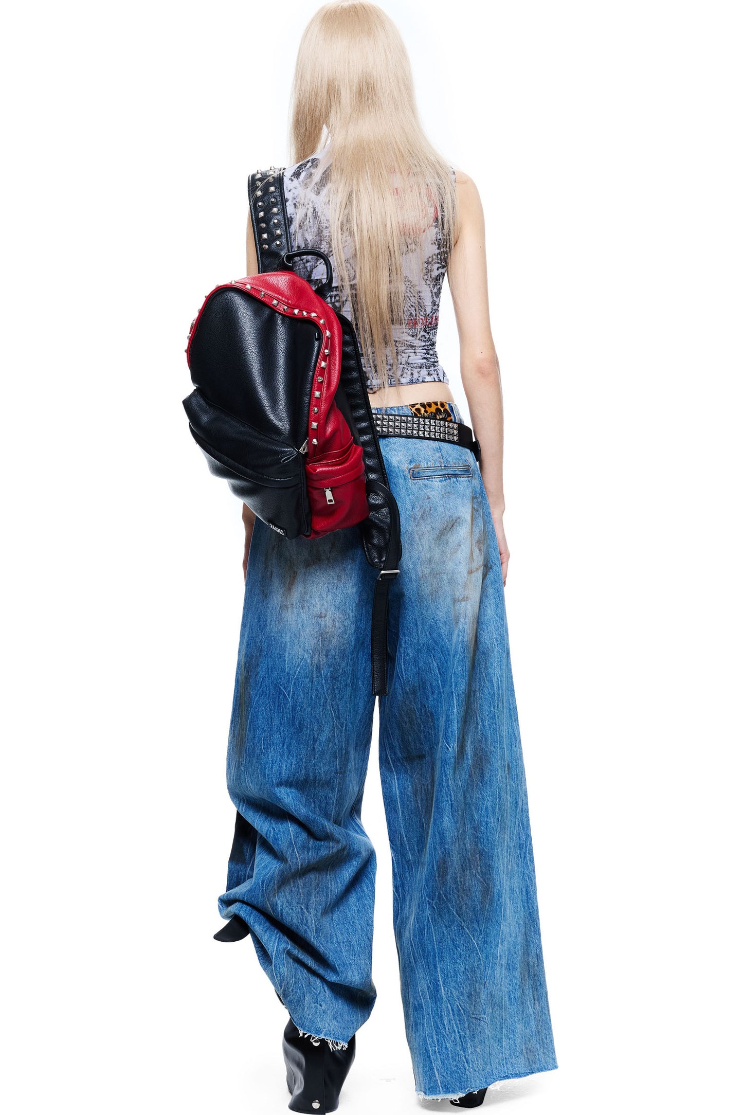Distressed Cracked Print Patchwork Tank Top