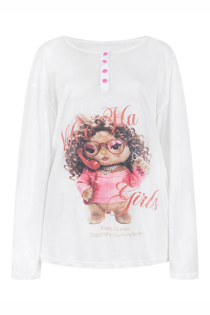 Cool Printed Loose Long Sleeve Blouse
