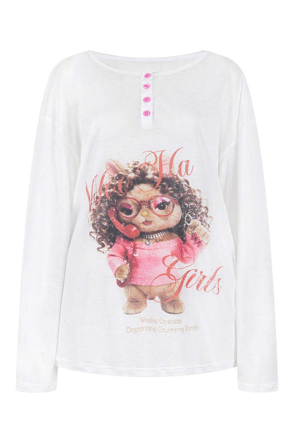 Cool Printed Loose Long Sleeve Blouse