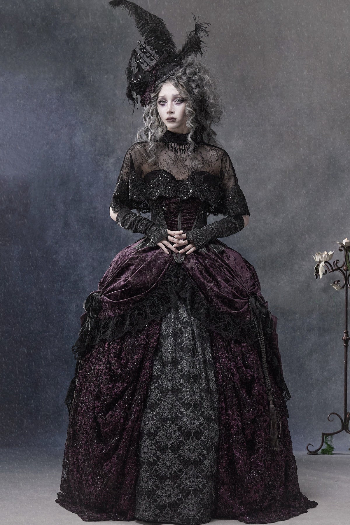 Gothic Dark Purple Bustle Skirt Set-Up
