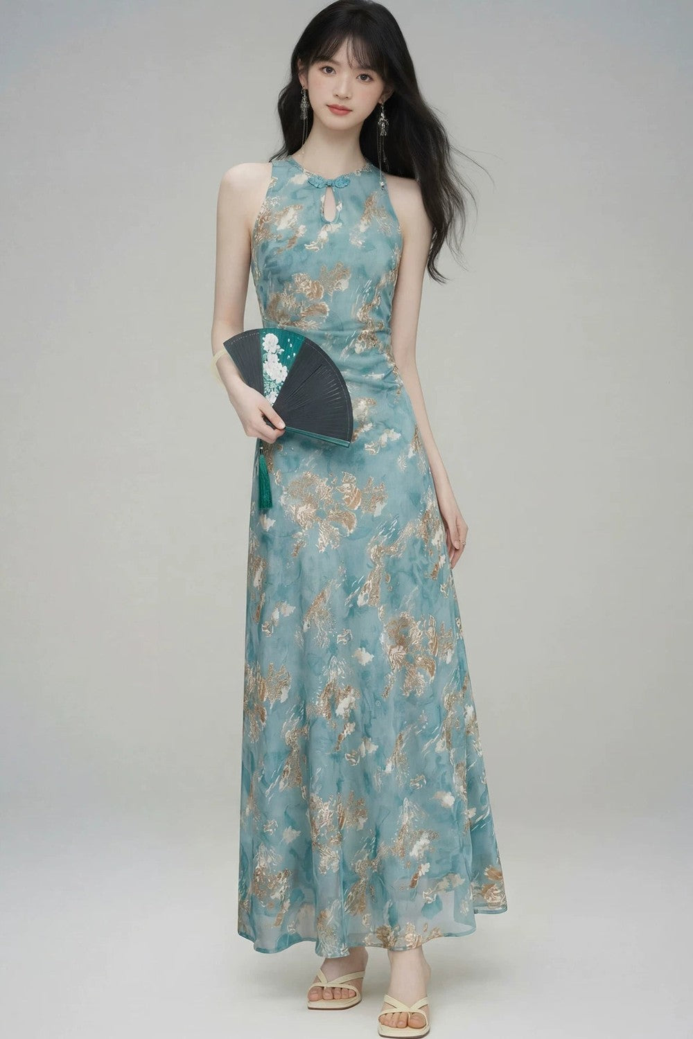 New Chinese Gold Jacquard Dress